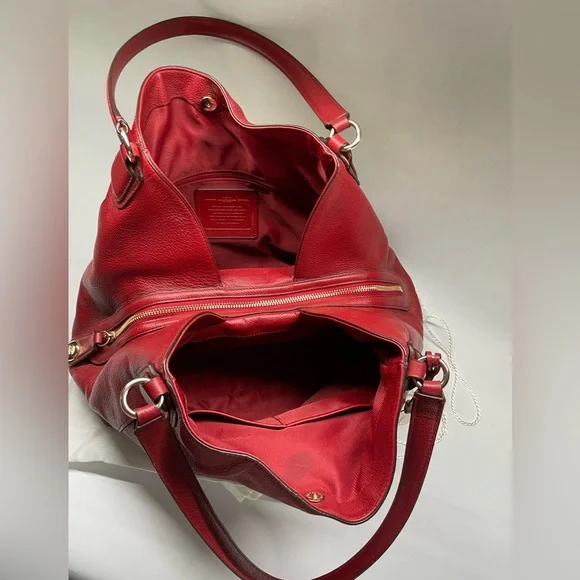 Coach Edie Pebbled Leather (33547) Shoulder Bag in Red with Dust Bag